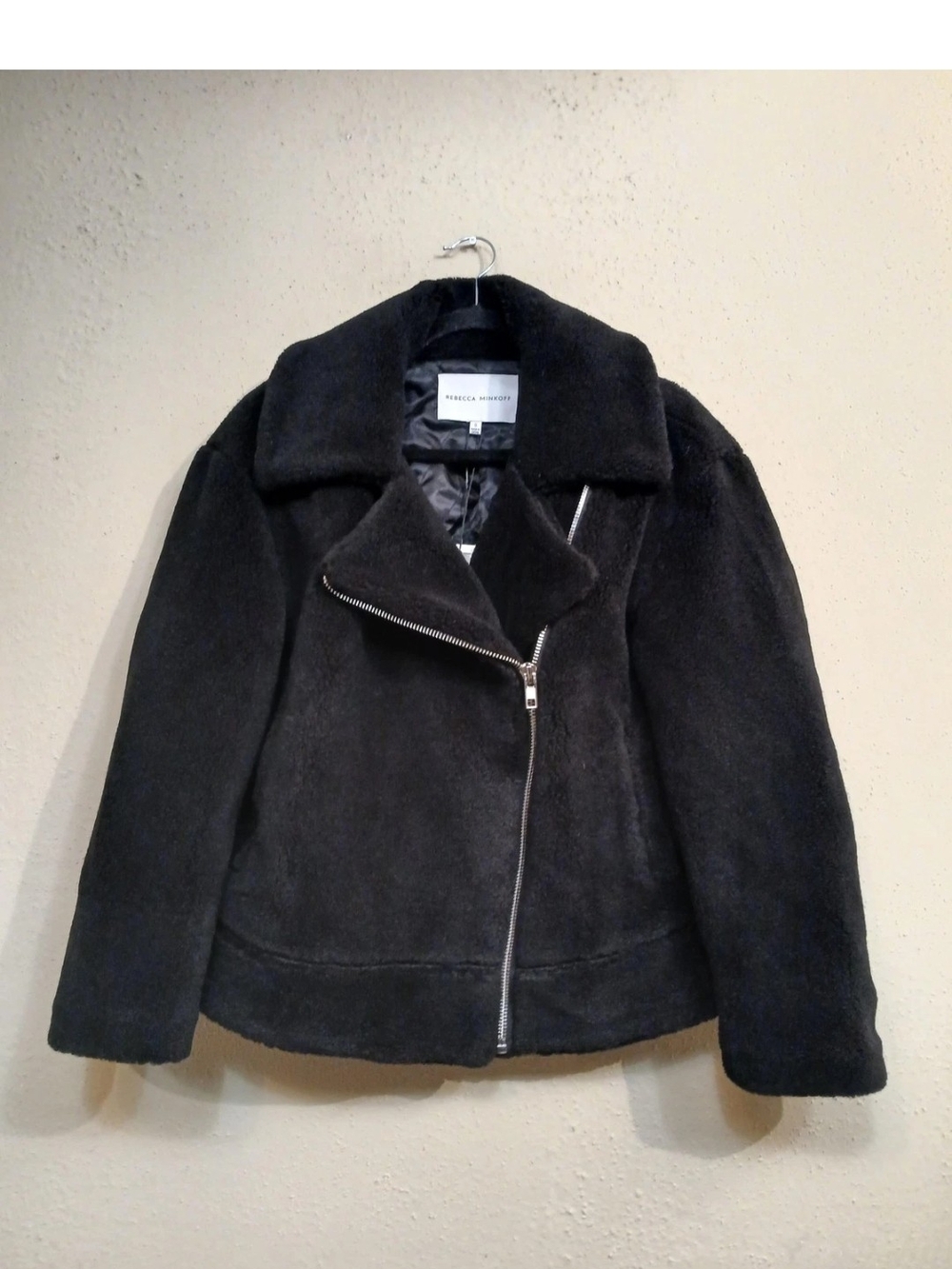 Rebecca Minkoff Jacket Womens Small Black Teddy Shearling Moto